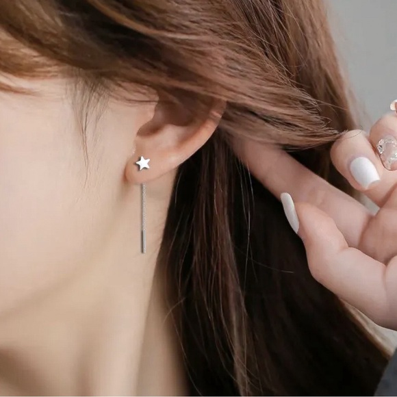 Any 3/$25! Silver Star Threader Earrings - Picture 2 of 5